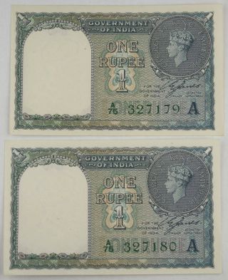 Four (4) British India 1940 (ND) 1 Rupee Pick 25d Crisp UNC Consecutive Numbers 4