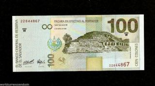 El Salvador 100 Colones P151 1998 Pyramid Unc Latino Money Bill 1 Bank Note
