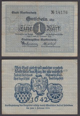 Germany 1 Mark 1918 (1919) Banknote (vf) Stadt Marktredwitz