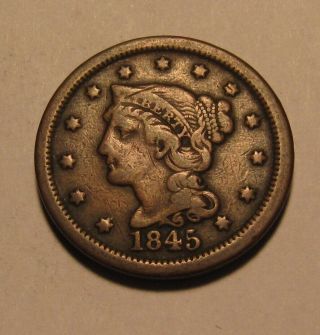 1845 Braided Hair Large Cent Penny - Circulated - 48su