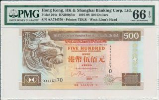 Hong Kong Bank Hong Kong $500 1997 Prefix Aa Pmg 66epq