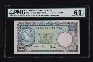 1957 Indonesia Bank Indonesia 100 Rupiah Pick 51 Pmg 64 Epq Choice Unc