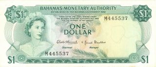 Bahamas $1 Dollar Currency Banknote 1968 Au