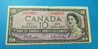 1954 Bank Of Canada 10 Dollar Note - Vf - Beattie/rasminsky