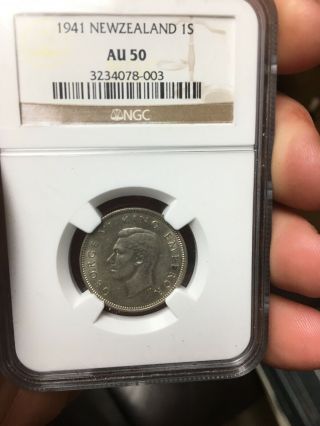 1941 Newzealand 1 Shilling Ngc Au50 Extremely For The Grade