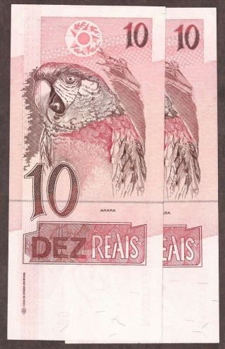 (2) 1997 ND BRAZIL 10 REAIS NOTE - PICK 245Ag - SERIES 7305 - CONSEC SN ' s - UNC 2