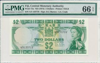 Central Monetary Authority Fiji $2 Nd (1974) Pmg 66epq