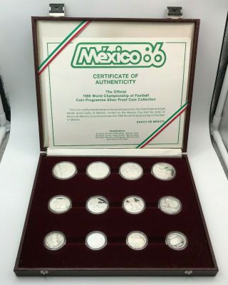 1986 Mexico 12 - Coin Silver Proof Set Soccer Football World Cup W/ Box &
