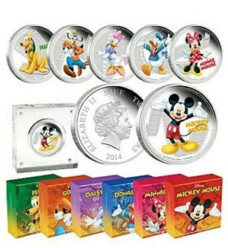 2014 Silver Colorized 6 Coin Disney Characters Set With Matching Certificates.