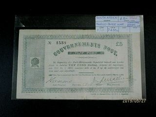 Anglo - Boer War S.  African Five Pound Note May 28th,  1900.