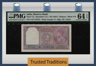 Tt Pk 17a 1937 India 2 Rupees " King George Vi " Pmg 64 Epq Choice Uncirculated