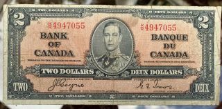 Bank Of Canada King George 1937 2 Dollar Banknote Coyne Towers K/r 4947055