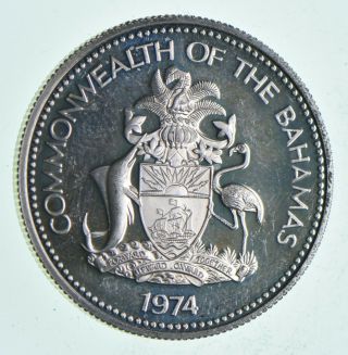Silver - World Coin - 1974 The Bahamas 50 Cents - World Silver Coin 10.  2g 188