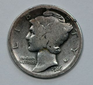 1916 - D Mercury Dime 10c - G - Vg,  Estate Coin