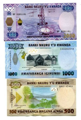 Rwanda 500 1000 2000 Francs 2014 - 2019 P - - 40 Unc Set Of 3