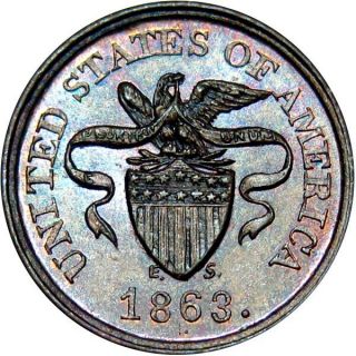 1863 United States Of America Patriotic Civil War Token Eagle On Union Shield