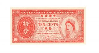 Bank Of Hong Kong,  10 Cent 1961 65,  Unc