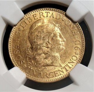 Argentina 1887 Gold Argentino (5 Pesos) Km - 31 Ngc Ms - 60.