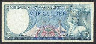 Surinam 5 Gulden 1957 Fr,  Women With Fruit Basket Suriname P111 Ab068251