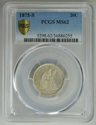 Seated Liberty Usa - San Francisco 20 Cents 1875 - S Rare Pcgs Ms62 Silver