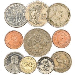 Mauritius Coins From Country In East Africa Old Collectible Mauritian Coins