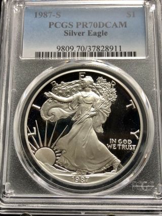 1987 - S $1 Proof American Silver Eagle Pcgs Pr70 Coin (1965)