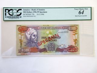 Bank Of Jamaica Specimen 500 Dollars 1996 P - 77b Pcgs V.  Choice Unc 64