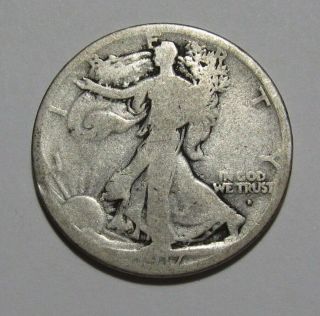 1917 Obverse D Walking Liberty Half Dollar - Circulated - 33sa