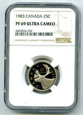 1983 Canada 25 Cent Ngc Pf69 Ultra Cameo Quarter Proof Pop Only 10 Known
