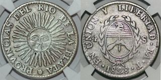 Argentina.  Provincias Del Rio De La Plata.  4 Sols 1828 Ra P.  La Rioja.  Ngc Vf25