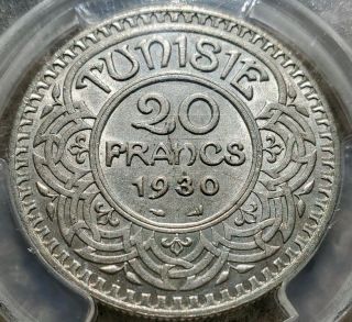 1930 Tunisia 20 Francs Ms63 20,  000 Minted