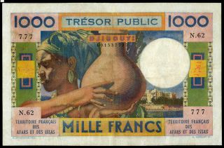 Djibouti/french Afars &issas:1000 Francs 1974 P.  32 Vf Tresor Public Somaliland