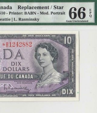 1954 Bank Of Canada Qeii $10 Star Note ( (pmg 66 Epq))