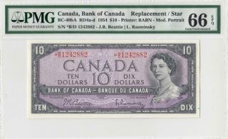 1954 BANK OF CANADA QEII $10 STAR NOTE ( (PMG 66 EPQ)) 2