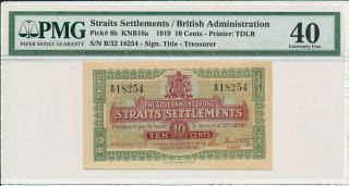 British Administration Straits Settlements 10 Cents 1919 Pmg Au 40