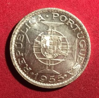 Portuguese Angola - 1955 20 Escudos Unc Silver