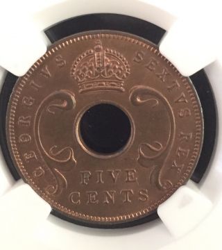 1952 East Africa 5 Cents Ngc Ms65 Red Brown Pop.  3