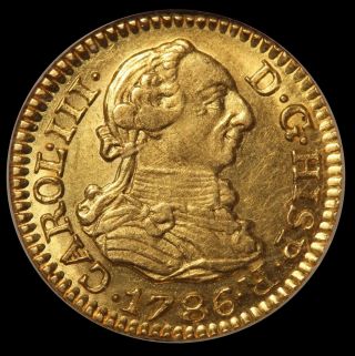 1786 - M Dv Spain Charles Iii 1/2 Escudo Gold Coin - Ngc Ms 62 - Km 425.  1