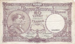 20 Francs Fine Banknote From German Occupied Belgium 1941 Pick - 111