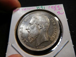 K91 Belgium 1868 2 Francs Bu