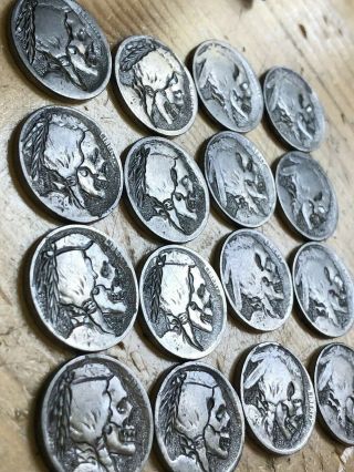 Sixteen Bulk Hobo Nickel Coin Art Real Hand Carved Unsigned Skull
