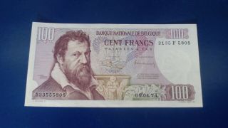 ,  Belgium Kingdom 100 Francs Lombard 1974 Uncirculated,