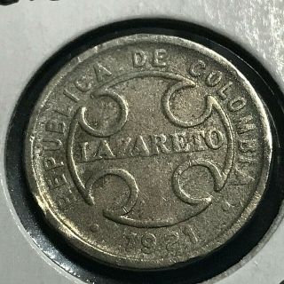 1921 Colombia 2 Centavos Leper Colony Coin