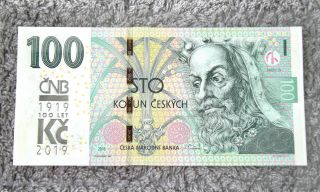 2.  100 Korun 2019 - Alois Rasin - First Czech Commemorative Banknote,  UNC 5