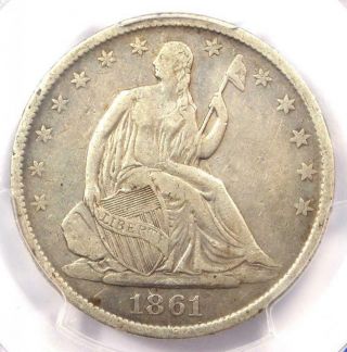 1861 - O Seated Liberty Half Dollar - Bisected Date And Speared Olive - Pcgs Vf30