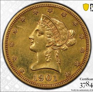 1901 - S $10 Liberty Gold Eagle Pcgs Cleaned - Au Details 8749 Gold Shield Coin
