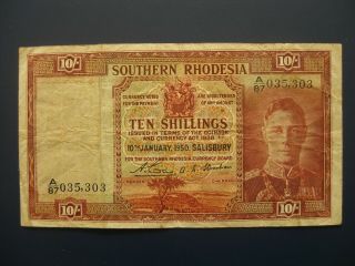 Scarce 1950 Southern Rhodesia Kgvi (africa/british) 10/ - Banknote Crisp Gf