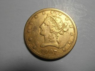 1907 - 10 Dollar Gold Coin - (liberty Head Eagle) Sharp Details