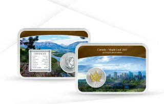 Canada 2017 $5 Maple Leaf Gold Plated Edition 1oz Silver Proof Coin 1000 Mintage