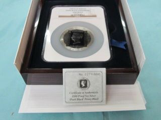 1990 Isle Of Man 5oz Silver Penny Black 5 Crown Proof Coin (ngc Gem Proof) W/coa